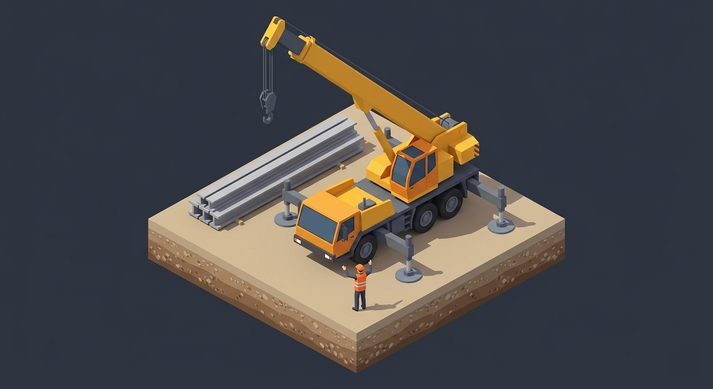 Crane lifting steel beams