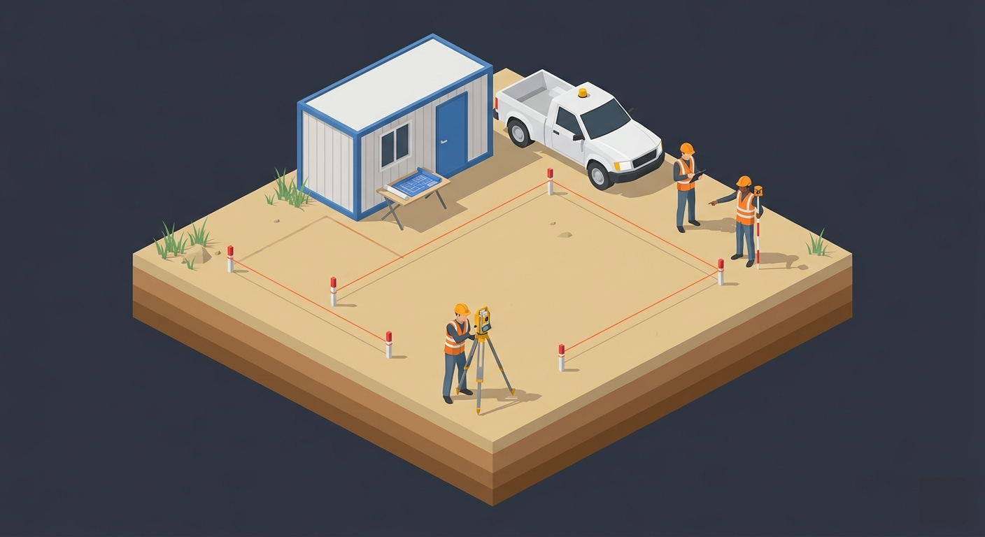 Site survey with workers and portable cabin